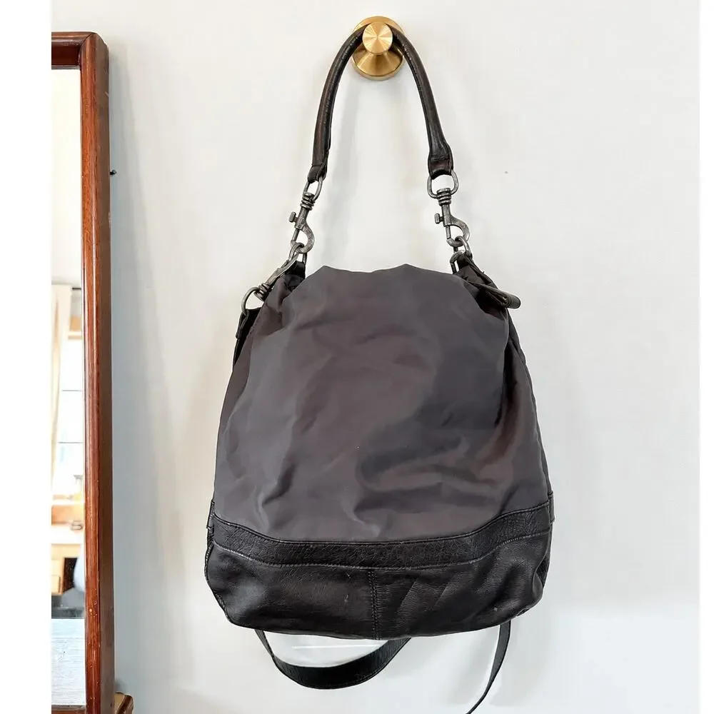Liebeskind Berlin Ramona C Brown Nylon Leather Hobo Crossbody Shoulder Bag